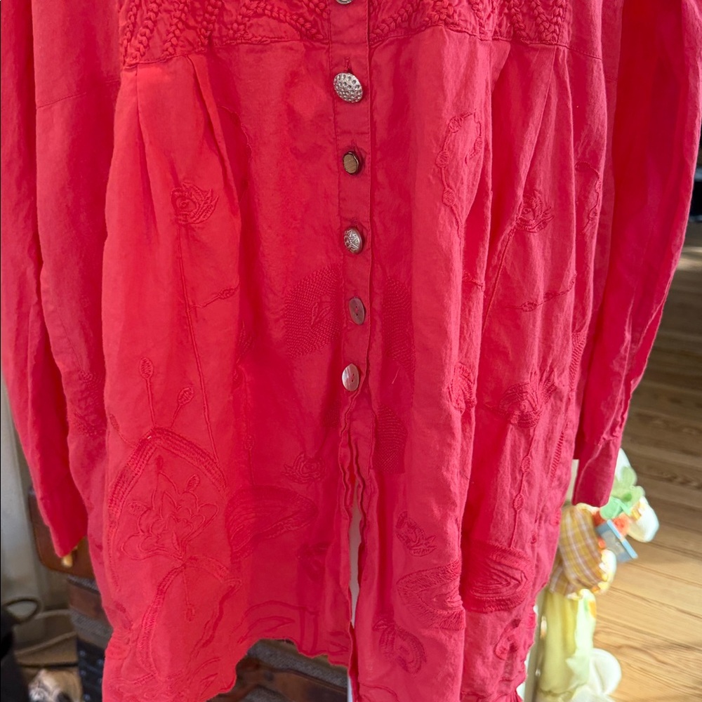 Soft Surroundings "Alka" Embroidered Tunic, Deep Coral Size Xl View 4